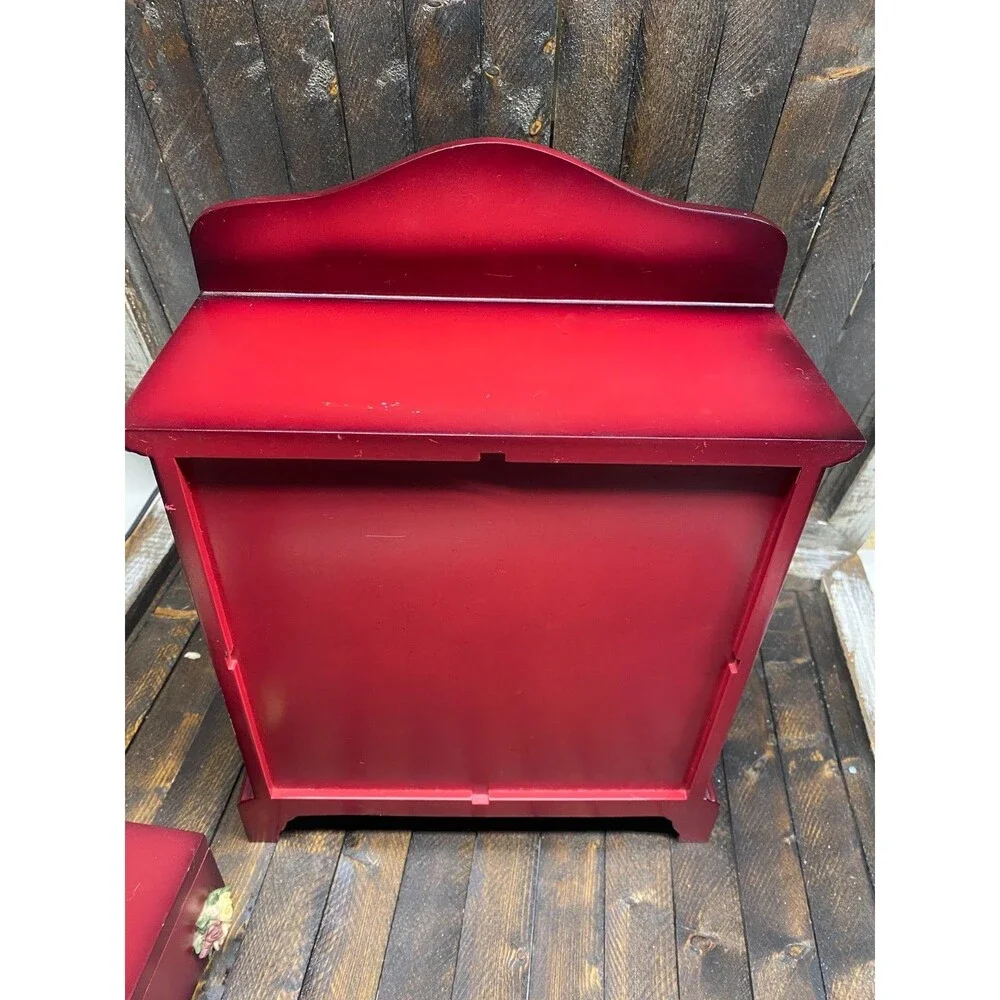 Set 2 Red Wood 4 Drawer Jewelry Chest With Resin Flowers And Trinket Photo Box